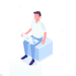 Isometric Man Sitting with Laptop